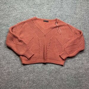 Moon & Madison V Neck Pullover Sweater Womens Medium Gray Long Sleeve Casual Top